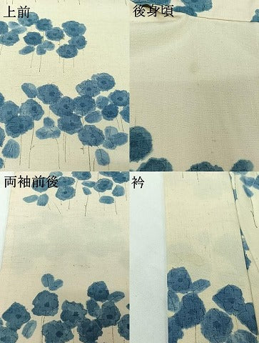 平和屋着物▽上質な小紋　単衣　紬地　草花文　正絹　逸品　AABH5687jh