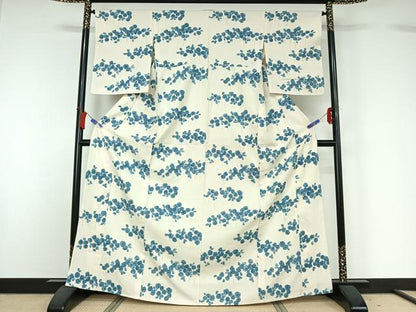 平和屋着物▽上質な小紋　単衣　紬地　草花文　正絹　逸品　AABH5687jh