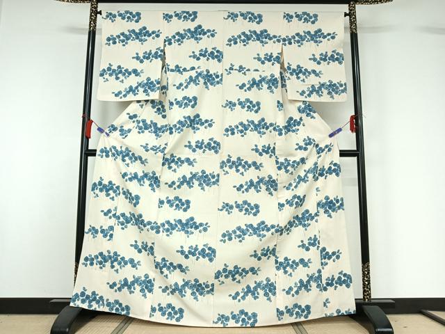 平和屋着物▽上質な小紋　単衣　紬地　草花文　正絹　逸品　AABH5687jh