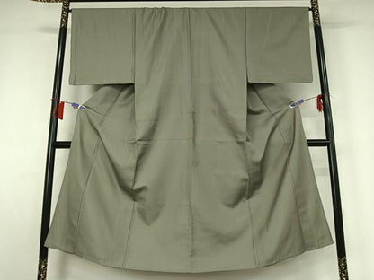 平和屋着物▽男性　色無地　単衣　お召地　利休鼠色　正絹　逸品　AABH5693jh