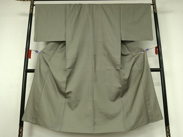 平和屋着物▽男性　色無地　単衣　お召地　利休鼠色　正絹　逸品　AABH5693jh