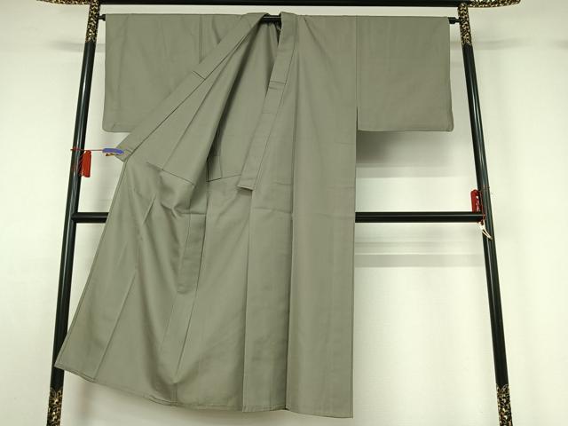 平和屋着物▽男性　色無地　単衣　お召地　利休鼠色　正絹　逸品　AABH5693jh