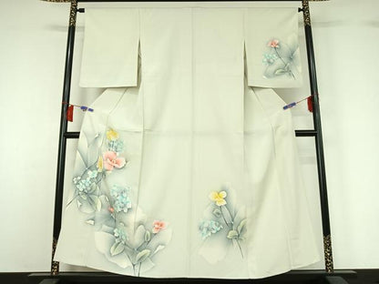 平和屋着物▽訪問着　単衣　草花文　暈し染め　正絹　逸品　AABH5698jh