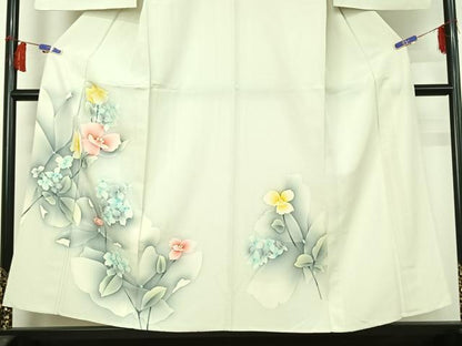 平和屋着物▽訪問着　単衣　草花文　暈し染め　正絹　逸品　AABH5698jh