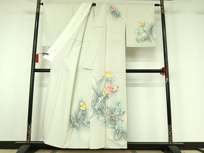 平和屋着物▽訪問着　単衣　草花文　暈し染め　正絹　逸品　AABH5698jh