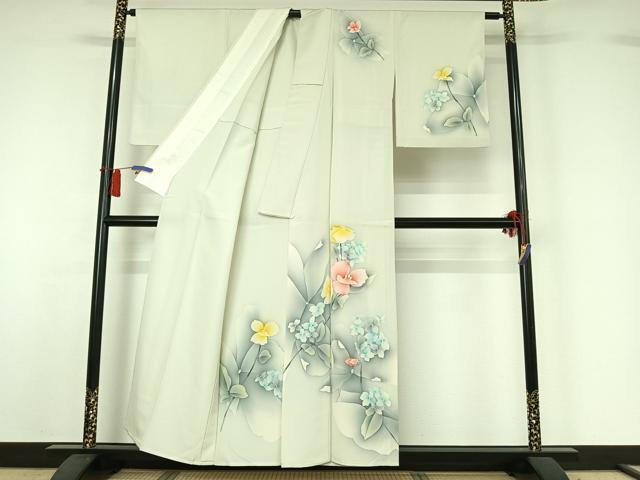 平和屋着物▽訪問着　単衣　草花文　暈し染め　正絹　逸品　AABH5698jh