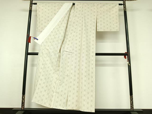 平和屋着物▽上質な紬　単衣　麻の葉文様　正絹　逸品　AABH5699jh