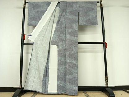 平和屋着物▽上質な小紋　単衣　紬地　霞文　正絹　逸品　AABH5701jh