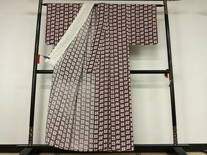 平和屋着物▽染織作家 渋紙型 渋谷和子 小紋 単衣 草花文 反端付き 正絹 逸品 AABH5705jh