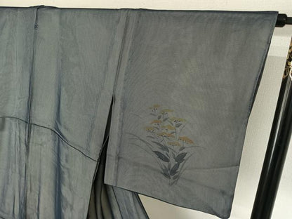 平和屋着物▽訪問着　無双　紗袷　紗×絽　草花文　正絹　逸品　AABH5707jh