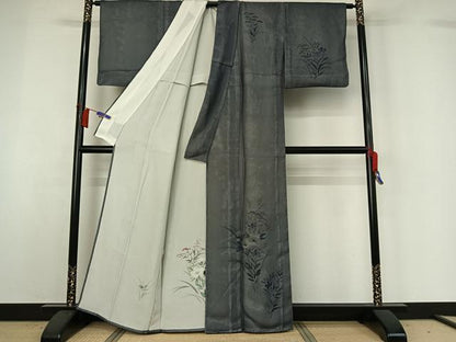 平和屋着物▽訪問着　無双　紗袷　紗×絽　草花文　正絹　逸品　AABH5707jh