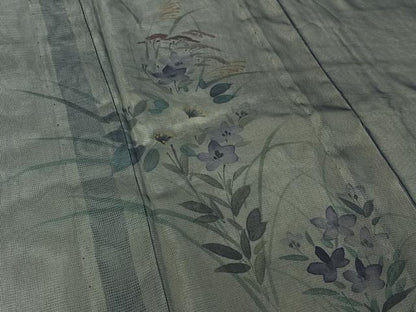 平和屋着物▽訪問着　無双　紗袷　紗×絽　草花文　正絹　逸品　AABH5707jh