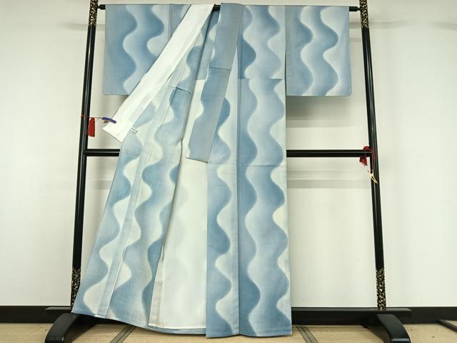 平和屋着物▽結城紬 単衣 霞文 暈し染め 証紙付き 正絹 逸品 AABH5709jh