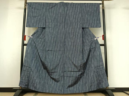 平和屋着物▽上質な紬 単衣 縞 やまと誂製 正絹 逸品 AABH5712jh