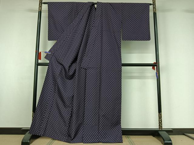 平和屋着物▽上質な紬　単衣　幾何学花文　正絹　逸品　AABH5617jh 平和屋着物▽上質な紬 単衣 幾何学文様 正絹 逸品 未使用 AABB3894jh