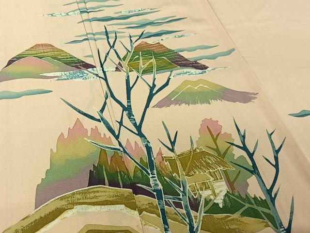 平和屋着物▽訪問着　単衣　風景文　正絹　逸品　AABH5720jh 平和屋着物▽訪問着 単衣 風景文 正絹 逸品 AABH5720jh