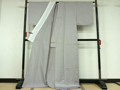 平和屋着物▽色無地　単衣　花尽くし地紋　桜鼠色　ロング丈　洗える着物　AABH5722jh