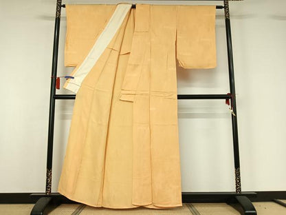 平和屋着物▽上質な色無地　単衣　樹林地紋　萱草色　正絹　逸品　AABH5725jh