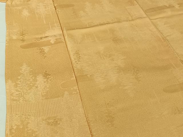 平和屋着物▽上質な色無地　単衣　樹林地紋　萱草色　正絹　逸品　AABH5725jh