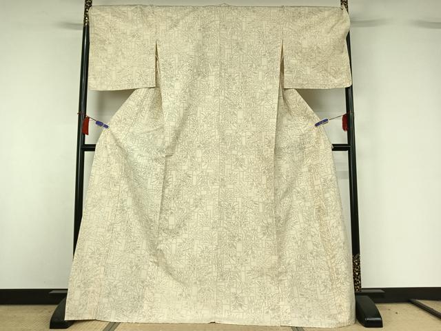 平和屋着物▽上質な紬　単衣　草花文　正絹　逸品　AABG7027jh 平和屋着物▽上質な紬 単衣 草花文 正絹 逸品 AABH5727jh