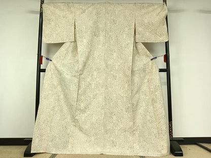 平和屋着物▽上質な紬　単衣　草花文　正絹　逸品　AABH5727jh