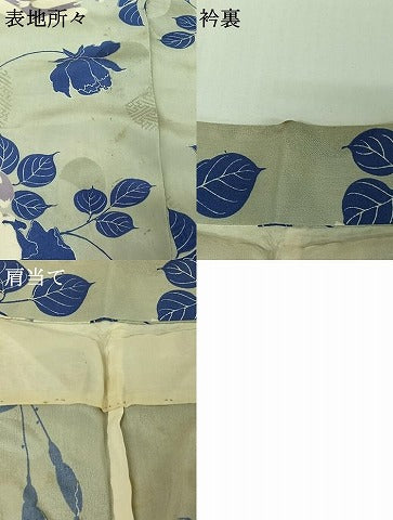 平和屋着物▽アンティーク　大正ロマン　小紋　単衣　草花文　正絹　逸品　AABH5728jh