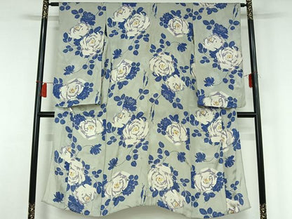 平和屋着物▽アンティーク　大正ロマン　小紋　単衣　草花文　正絹　逸品　AABH5728jh
