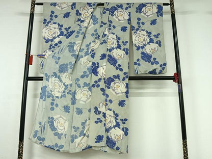 平和屋着物▽アンティーク　大正ロマン　小紋　単衣　草花文　正絹　逸品　AABH5728jh