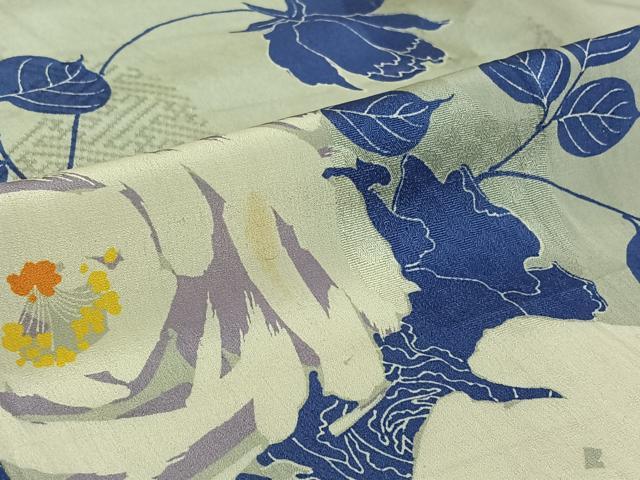 平和屋着物▽アンティーク　大正ロマン　小紋　単衣　草花文　正絹　逸品　AABH5728jh