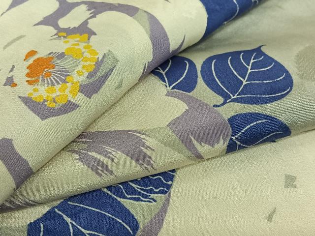 平和屋着物▽アンティーク　大正ロマン　小紋　単衣　草花文　正絹　逸品　AABH5728jh