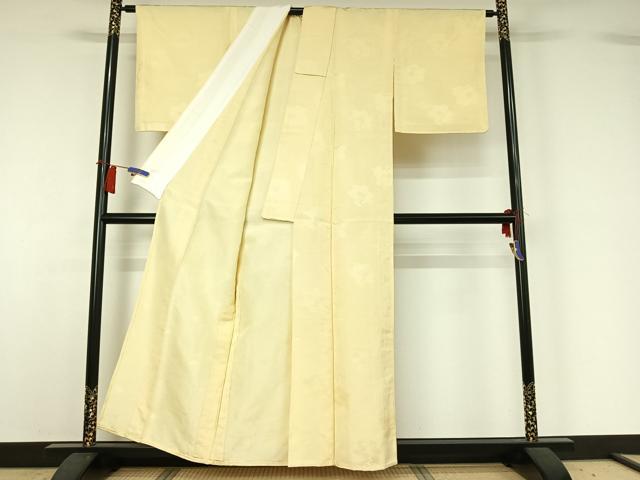 平和屋着物▽お召　単衣　花尽くし地紋　砥粉色　正絹　逸品　AABH5729jh