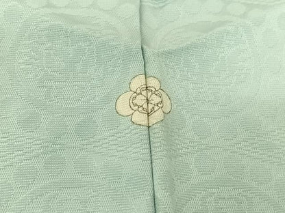 平和屋着物▽上質な色無地　単衣　向かい鳥地紋　水色　正絹　逸品　AABH5730jh