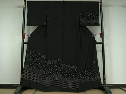 平和屋着物▽訪問着　単衣　作家物　成り物　黒地　正絹　逸品　AABH5732jh