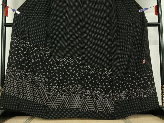 平和屋着物▽訪問着　単衣　作家物　成り物　黒地　正絹　逸品　AABH5732jh