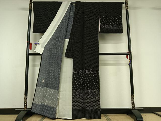 平和屋着物▽訪問着 単衣 作家物 成り物 黒地 正絹 逸品 AABH5732jh