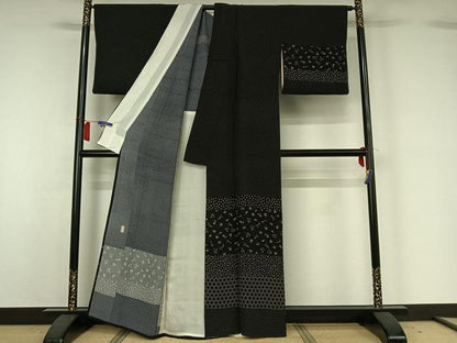 平和屋着物▽訪問着　単衣　作家物　成り物　黒地　正絹　逸品　AABH5732jh