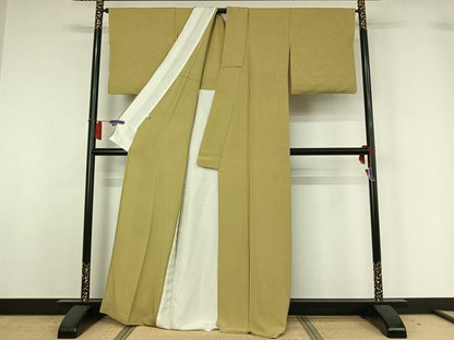 平和屋着物▽上質な色無地　単衣　木蘭色　正絹　逸品　AABH5735jh