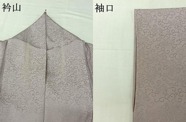 平和屋着物▽上質な色無地　単衣　花唐草地紋　牡丹鼠色　正絹　逸品　AABH5736jh 平和屋着物▽上質な色無地 単衣 花唐草地紋 牡丹鼠色