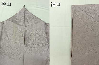 平和屋着物▽上質な色無地　単衣　花唐草地紋　牡丹鼠色　正絹　逸品　AABH5736jh