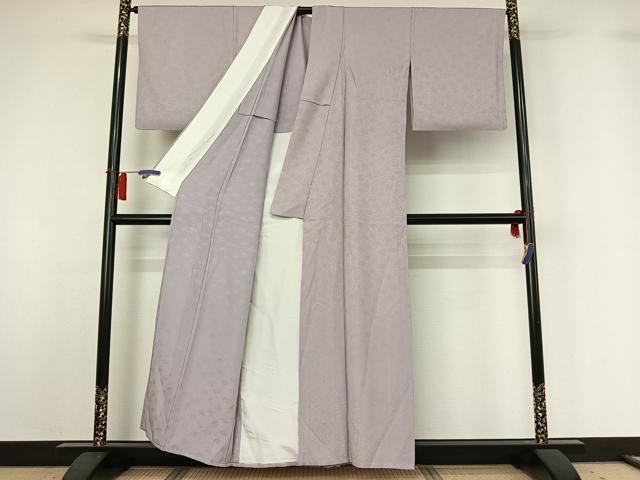 平和屋着物▽上質な色無地 単衣 花唐草地紋 牡丹鼠色