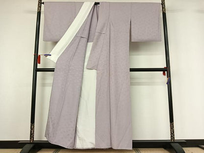 平和屋着物▽上質な色無地　単衣　花唐草地紋　牡丹鼠色　正絹　逸品　AABH5736jh