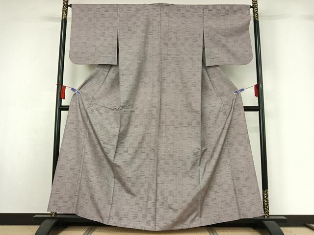 平和屋着物▽上質な紬　単衣　市松文様　正絹　逸品　AABH5737jh 平和屋着物▽上質な紬 単衣 市松文様 正絹 逸品 AABH5737jh