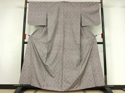 平和屋着物▽上質な紬　単衣　市松文様　正絹　逸品　AABH5737jh