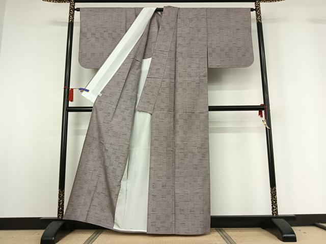 平和屋着物▽上質な紬　単衣　市松文様　正絹　逸品　AABH5737jh 平和屋着物▽上質な紬 単衣 市松文様 正絹 逸品 AABH5737jh