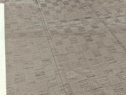 平和屋着物▽上質な紬　単衣　市松文様　正絹　逸品　AABH5737jh