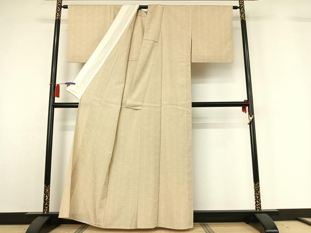 平和屋着物▽本塩沢　単衣　110亀甲　麻の葉文様　正絹　逸品　AABH5741jh