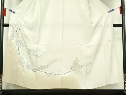 平和屋着物▽訪問着　単衣　作家物　手描き　枝葉文　暈し染め　正絹　逸品　AABH5743jh