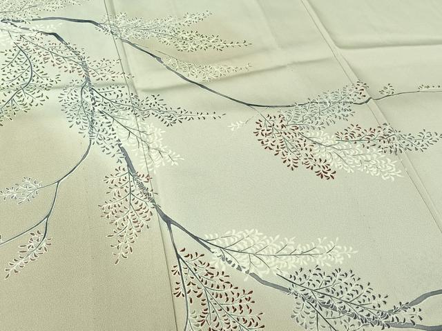 平和屋着物▽訪問着　単衣　作家物　手描き　枝葉文　暈し染め　正絹　逸品　AABH5743jh