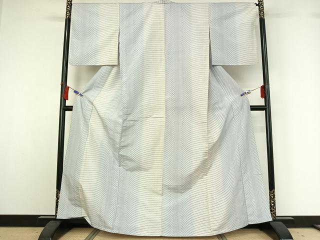 平和屋着物▽上質な紬　単衣　横段文　正絹　逸品　AABH5745jh