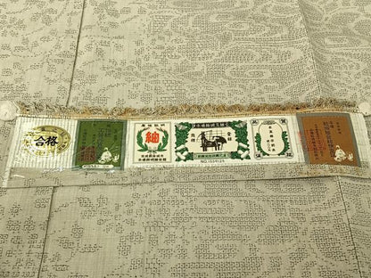 平和屋着物▽本場結城玉紬　単衣　80亀甲　流水花文　証紙付き　正絹　逸品　AABH5747jh